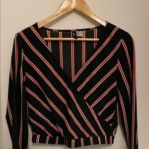 H&M black and red striped blouse